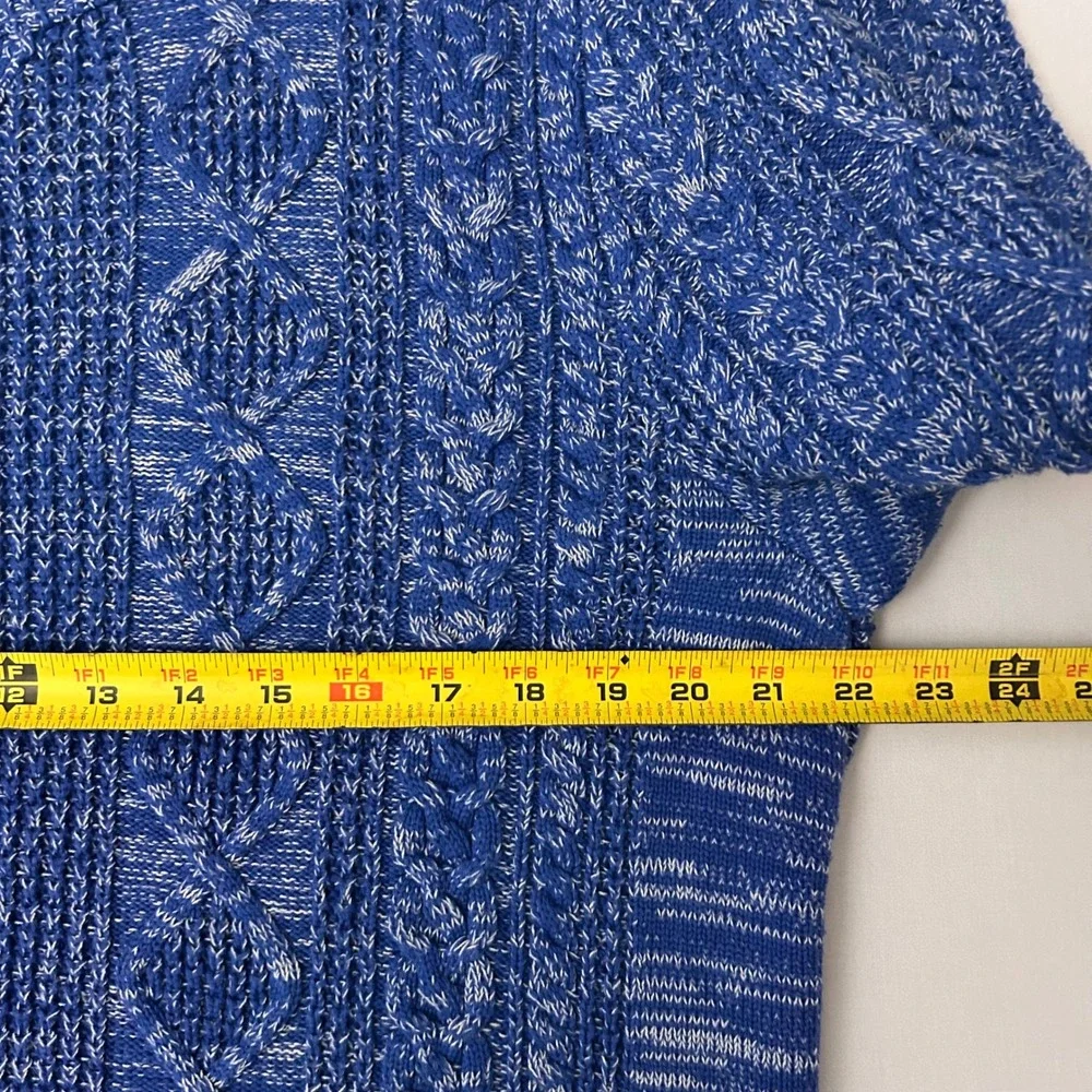 Banana Republic Sweater Mens Large Blue White Marl Cable Knit Crew Neck Pullover